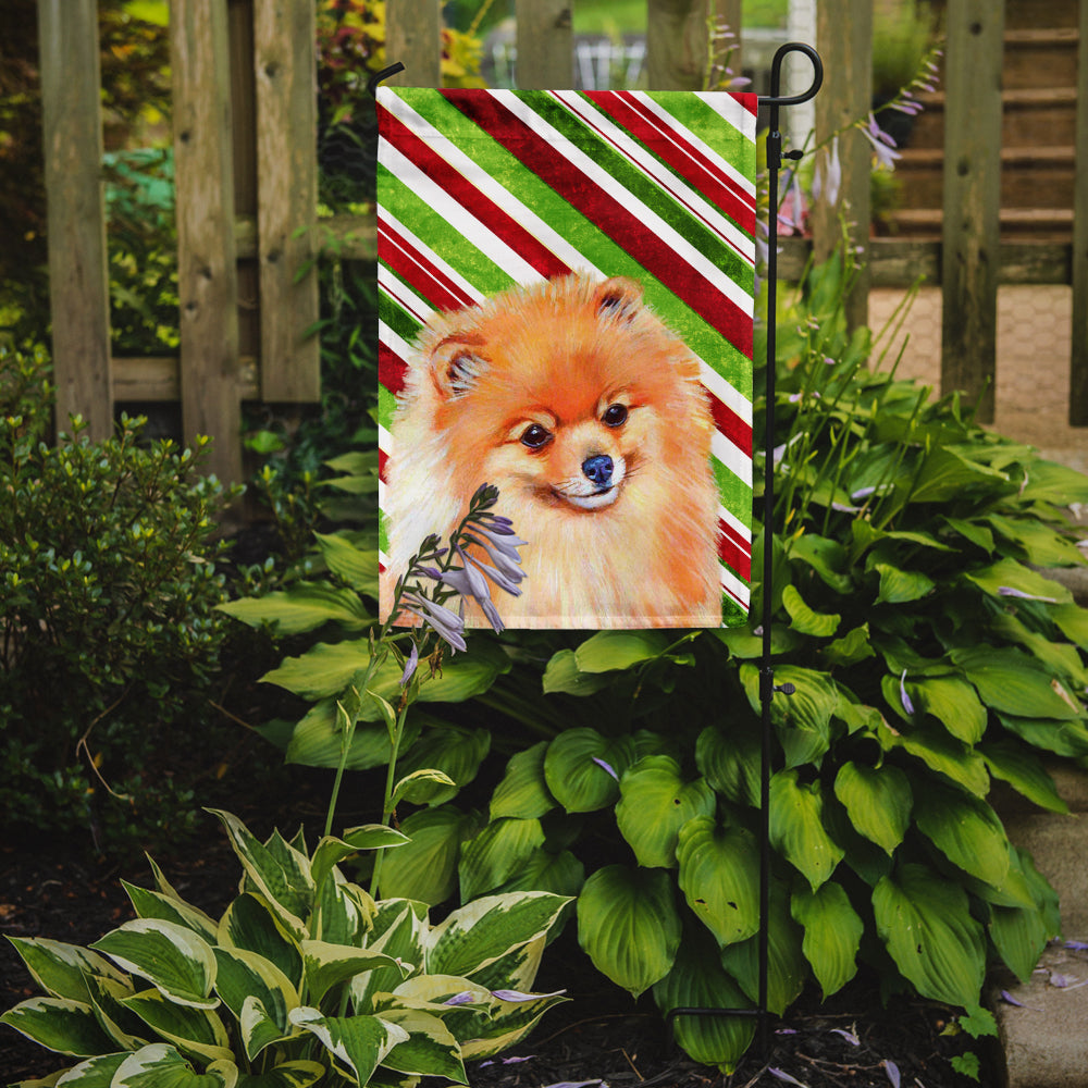 Pomeranian Candy Cane Holiday Christmas Garden Flag Mailbox Decorative Yard Banner Outside Patio Artwork for Flower Beds, Garden Size, Multicolor