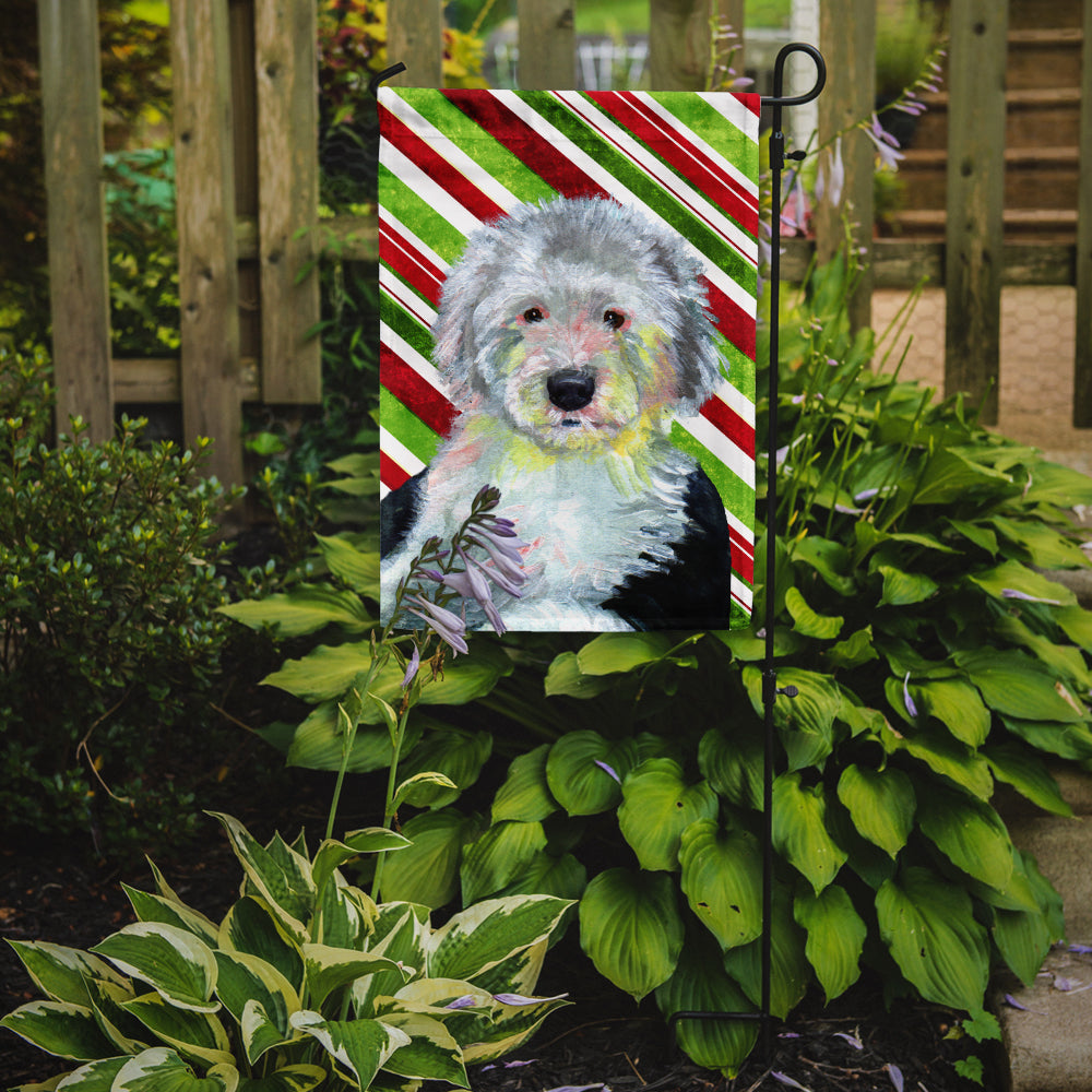 Old English Sheepdog Candy Cane Holiday Christmas Garden Flag Mailbox Decorative Yard Banner Outside Patio Artwork for Flower Beds, Garden Size, Multicolor