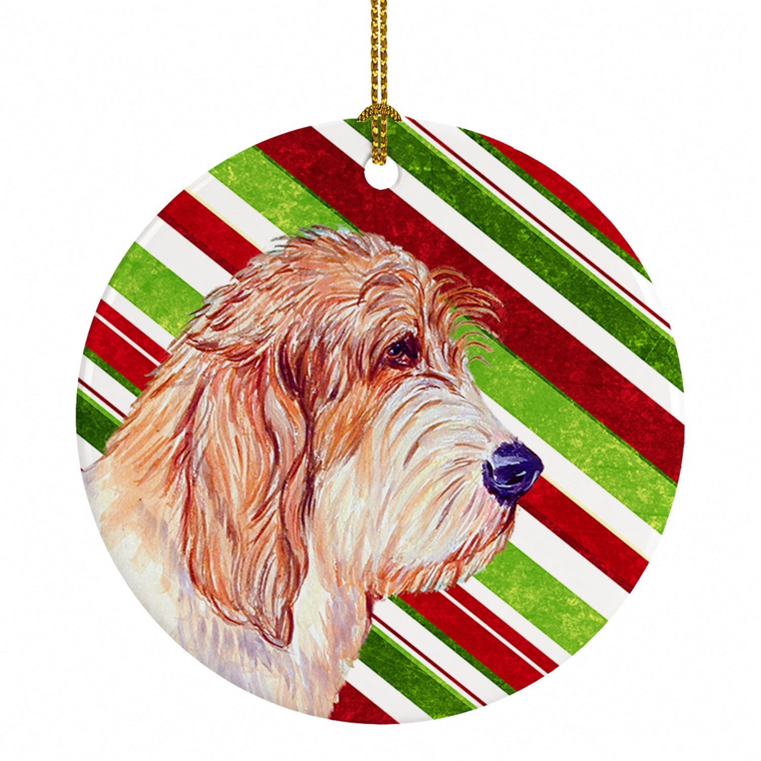 Petit Basset Griffon Vendeen Candy Cane Holiday Christmas Ceramic Ornament Christmas Tree Hanging Decorations for Home Christmas Holiday, Party, Gift, 3 in, Multicolor
