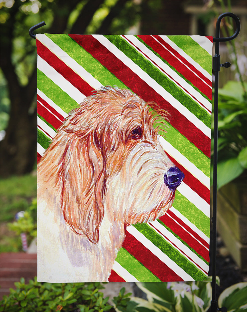Petit Basset Griffon Vendeen Candy Cane Holiday Christmas Garden Flag Mailbox Decorative Yard Banner Outside Patio Artwork for Flower Beds, Garden Size, Multicolor