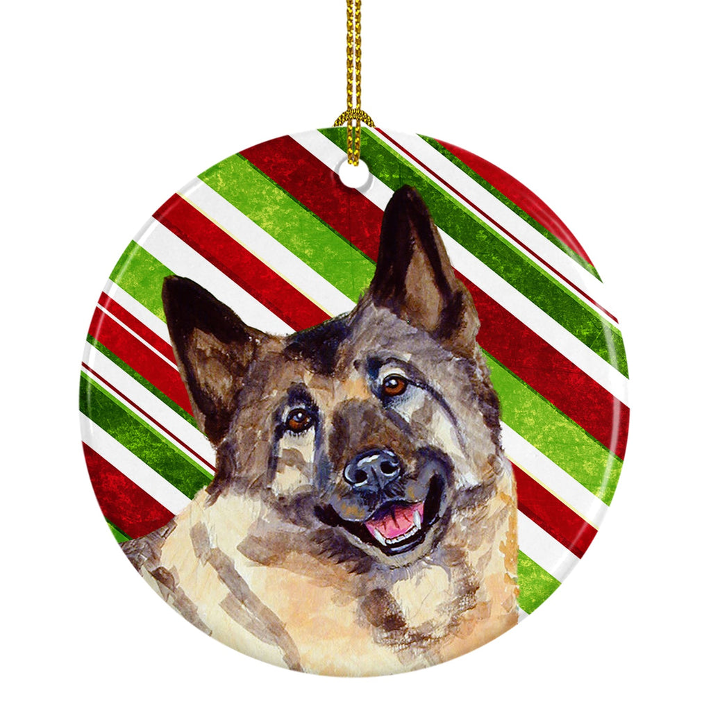 Norwegian Elkhound Candy Cane Holiday Christmas Ceramic Ornament Christmas Tree Hanging Decorations for Home Christmas Holiday, Party, Gift, 3 in, Multicolor