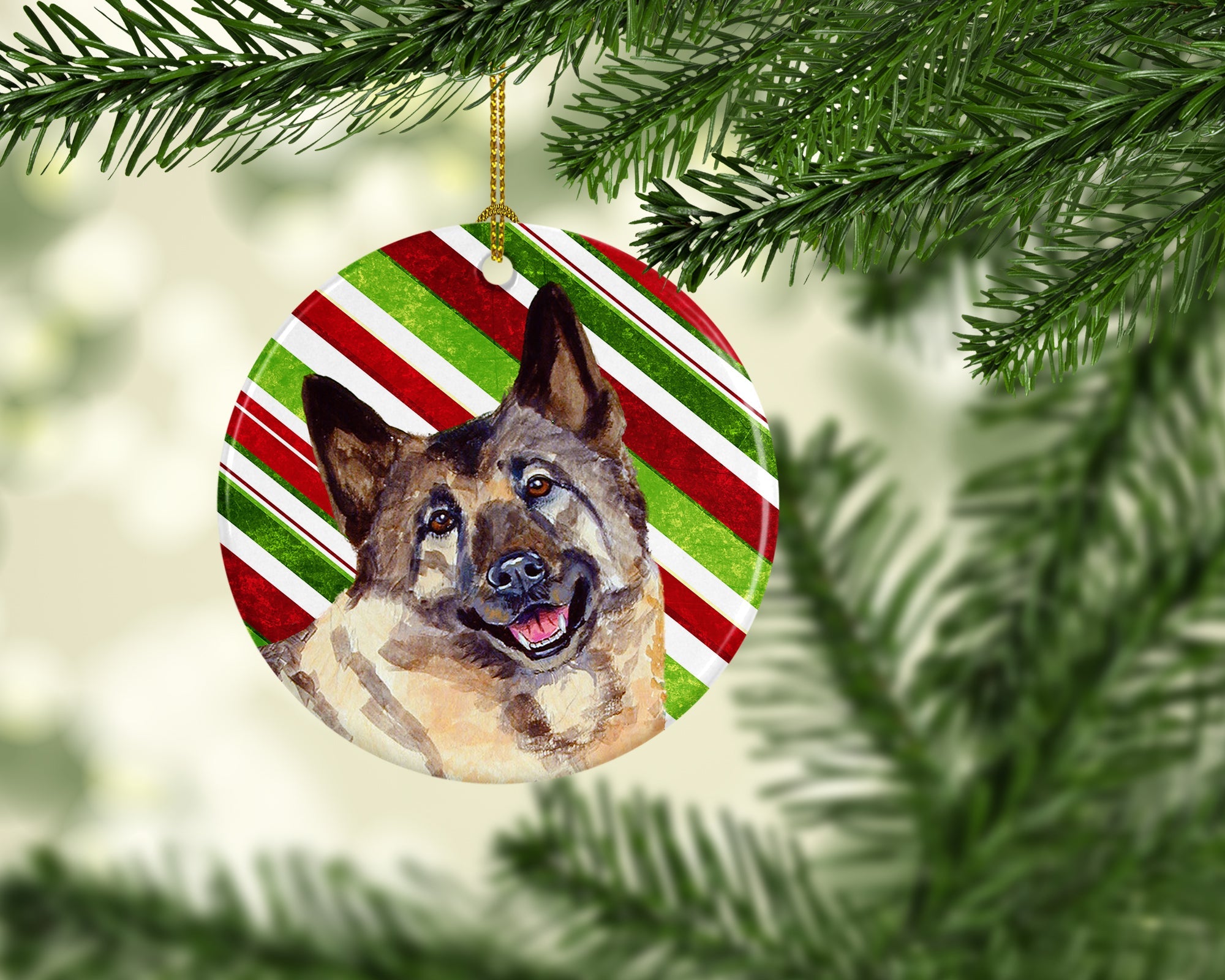 Norwegian Elkhound Candy Cane Holiday Christmas Ceramic Ornament Christmas Tree Hanging Decorations for Home Christmas Holiday, Party, Gift, 3 in, Multicolor