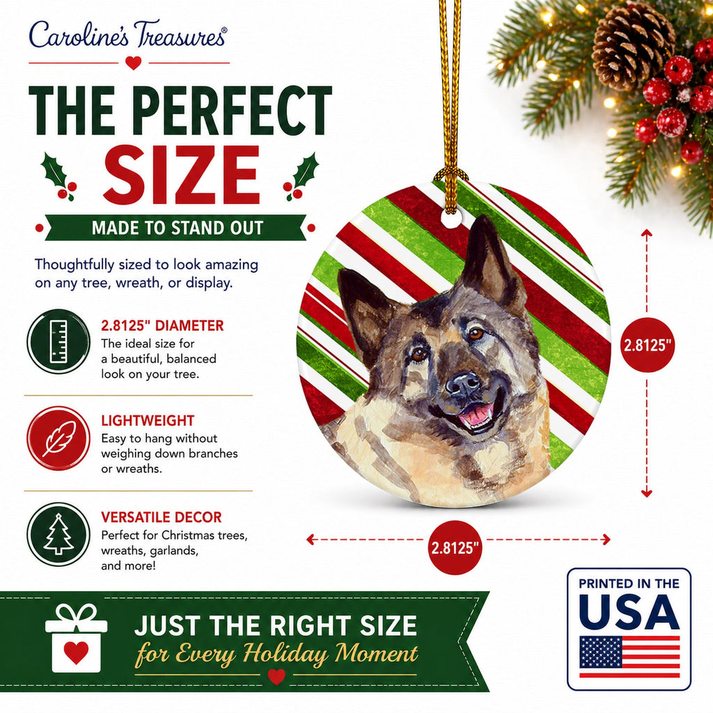 Norwegian Elkhound Candy Cane Holiday Christmas Ceramic Ornament Christmas Tree Hanging Decorations for Home Christmas Holiday, Party, Gift, 3 in, Multicolor