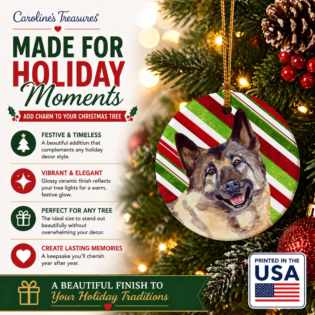 Norwegian Elkhound Candy Cane Holiday Christmas Ceramic Ornament Christmas Tree Hanging Decorations for Home Christmas Holiday, Party, Gift, 3 in, Multicolor