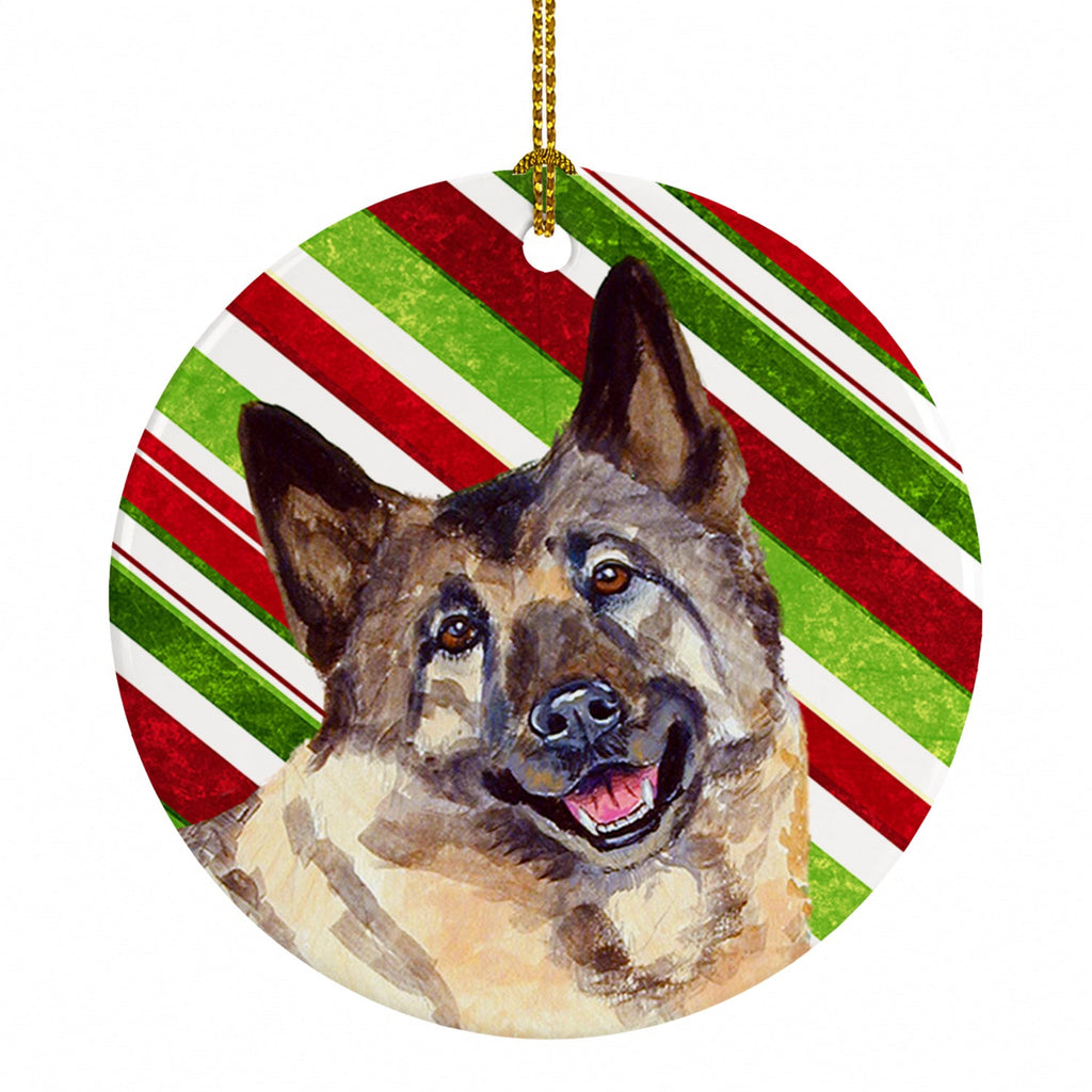 Norwegian Elkhound Candy Cane Holiday Christmas Ceramic Ornament Christmas Tree Hanging Decorations for Home Christmas Holiday, Party, Gift, 3 in, Multicolor