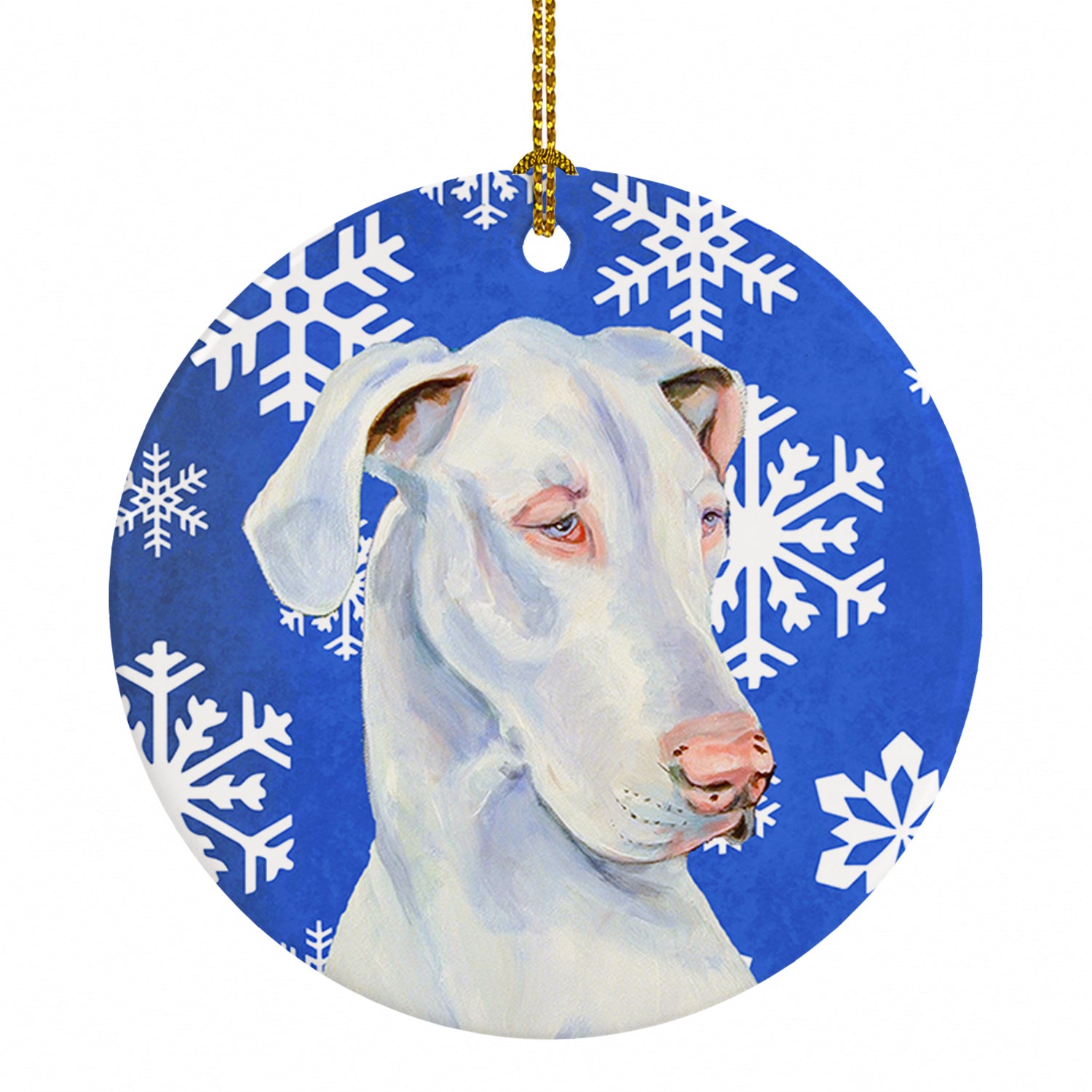 Great Dane Winter Snowflakes Holiday Ceramic Ornament Christmas Tree Hanging Decorations for Home Christmas Holiday, Party, Gift, 3 in, Multicolor
