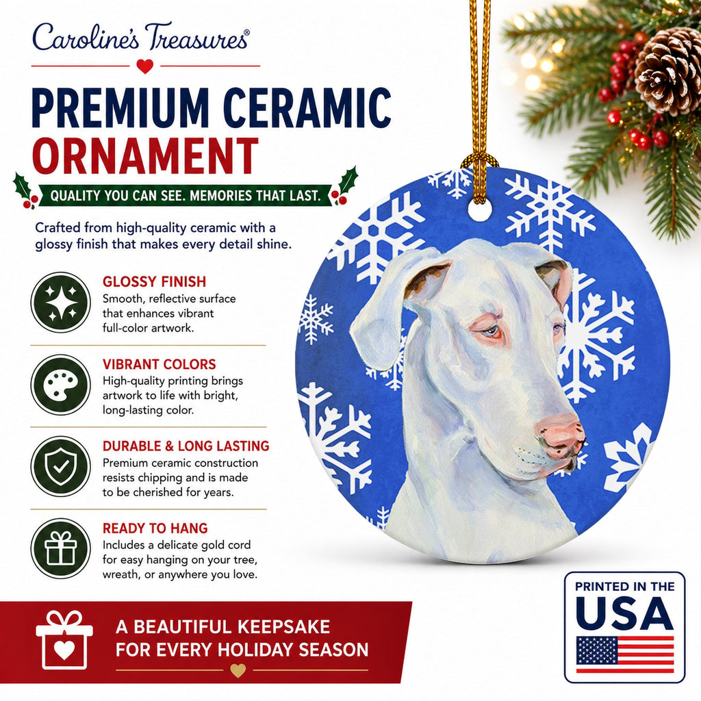 Great Dane Winter Snowflakes Holiday Ceramic Ornament Christmas Tree Hanging Decorations for Home Christmas Holiday, Party, Gift, 3 in, Multicolor