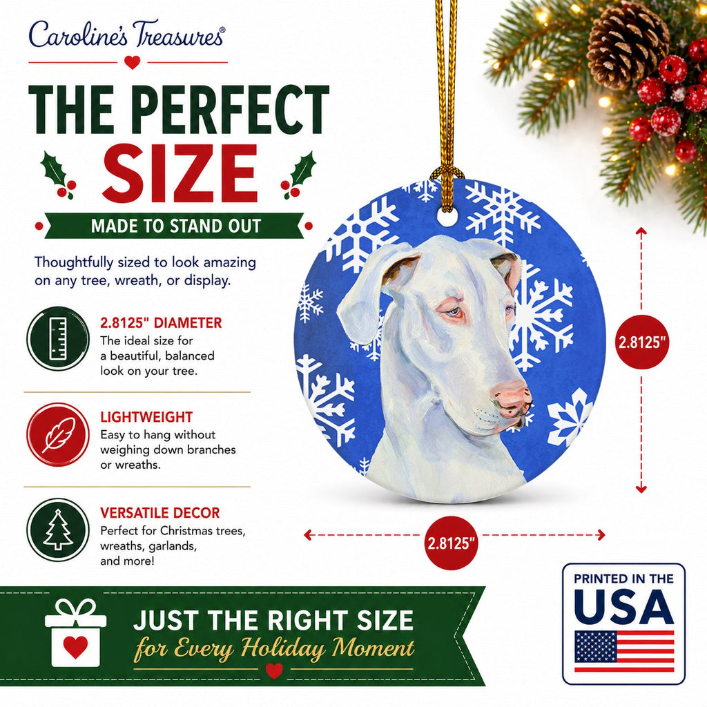 Great Dane Winter Snowflakes Holiday Ceramic Ornament Christmas Tree Hanging Decorations for Home Christmas Holiday, Party, Gift, 3 in, Multicolor