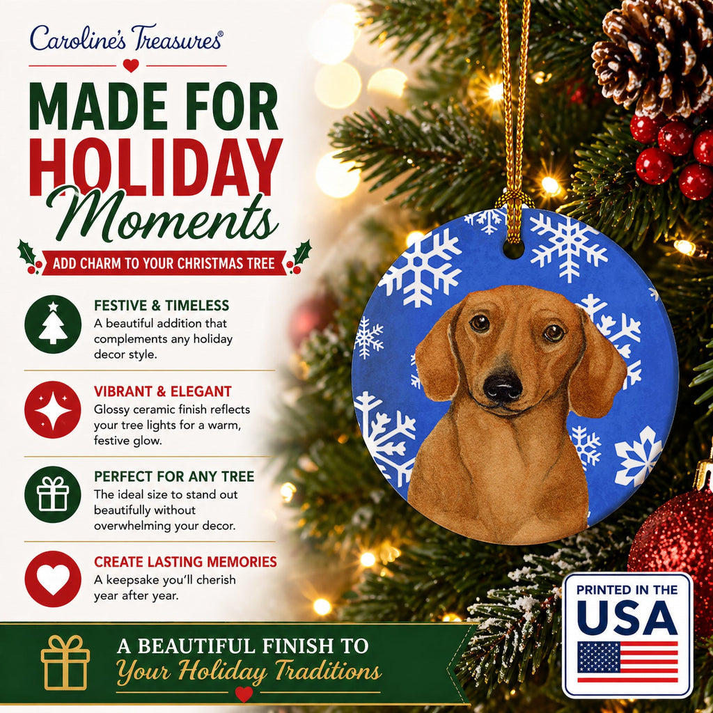 Dachshund Winter Snowflakes Holiday Ceramic Ornament Christmas Tree Hanging Decorations for Home Christmas Holiday, Party, Gift, 3 in, Multicolor