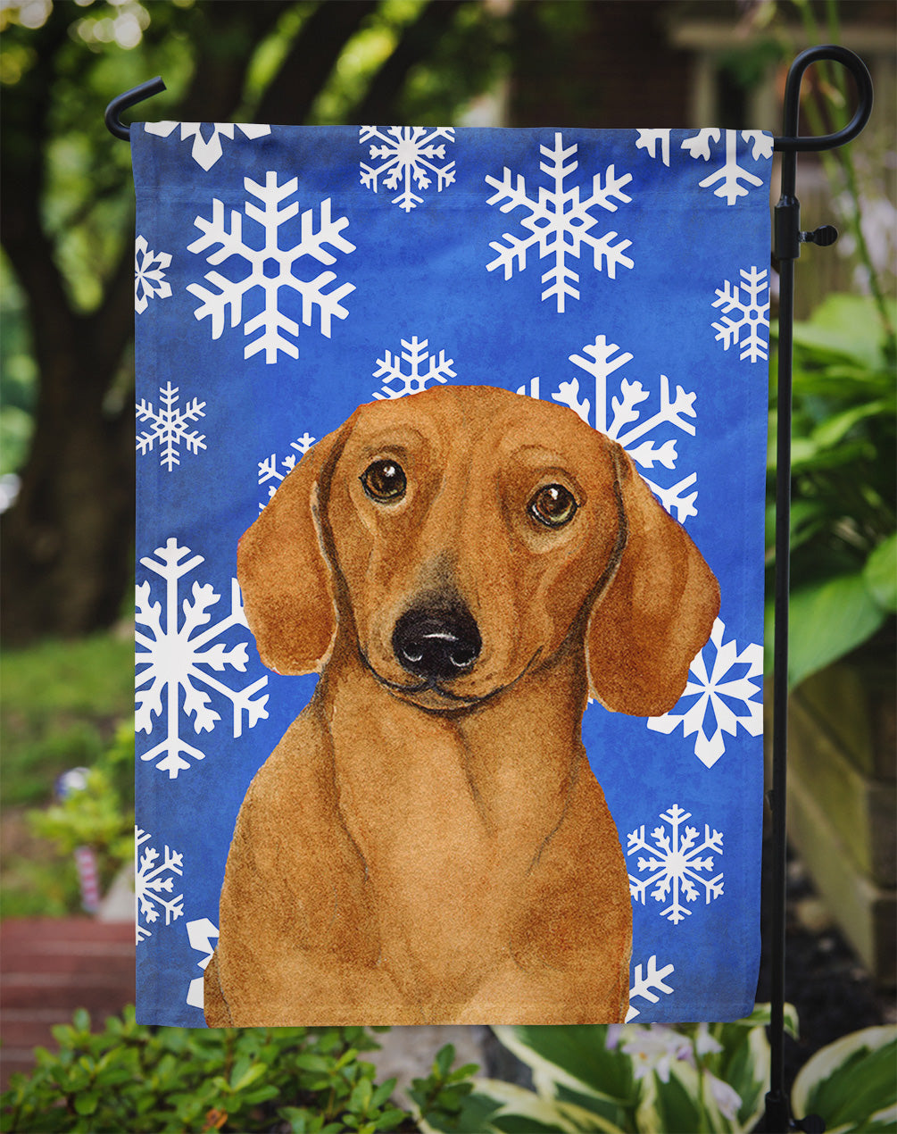 Dachshund Winter Snowflakes Holiday Garden Flag Mailbox Decorative Yard Banner Outside Patio Artwork for Flower Beds, Garden Size, Multicolor