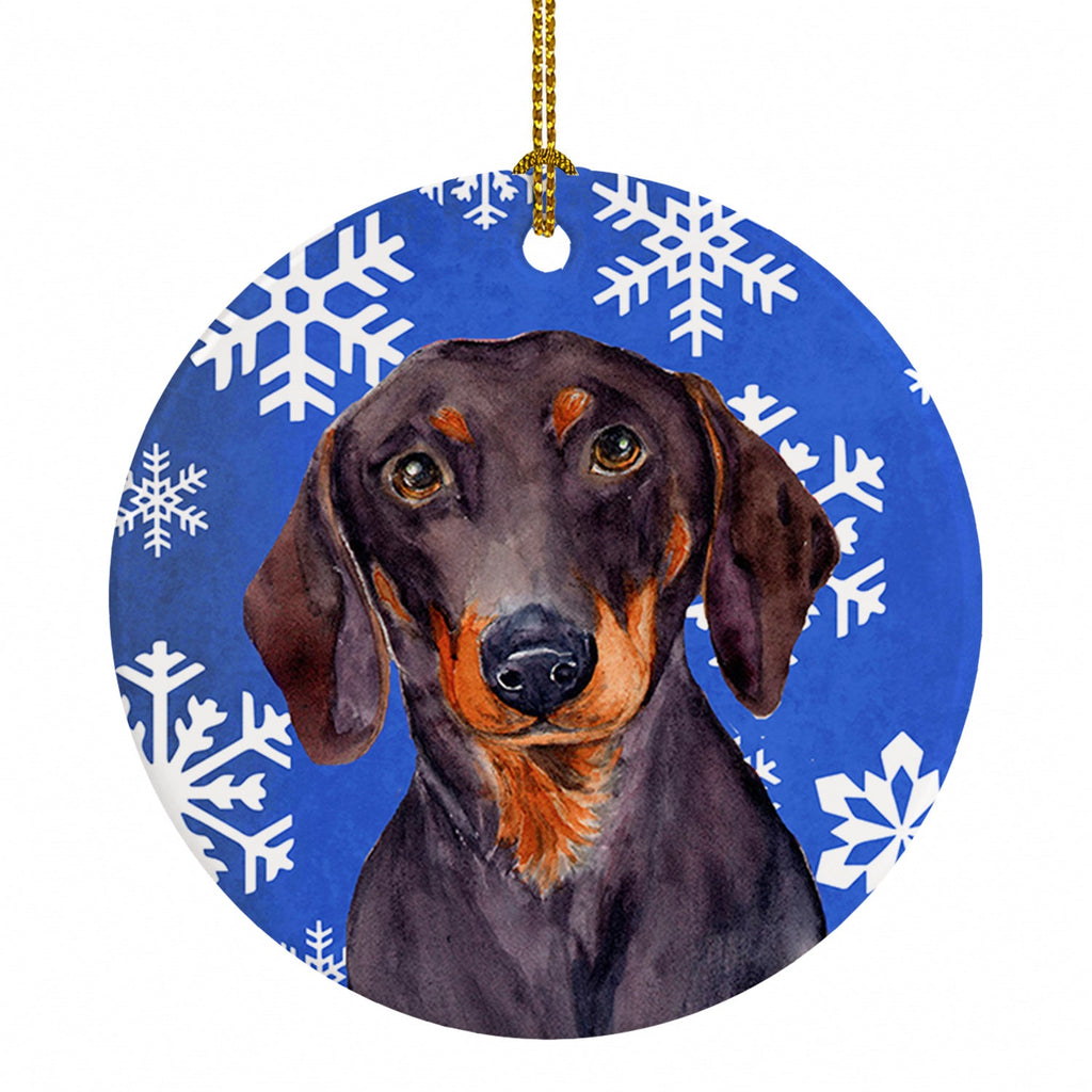 Dachshund Winter Snowflakes Holiday Ceramic Ornament Christmas Tree Hanging Decorations for Home Christmas Holiday, Party, Gift, 3 in, Multicolor