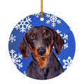 Dachshund Winter Snowflakes Holiday Ceramic Ornament Christmas Tree Hanging Decorations for Home Christmas Holiday, Party, Gift, 3 in, Multicolor