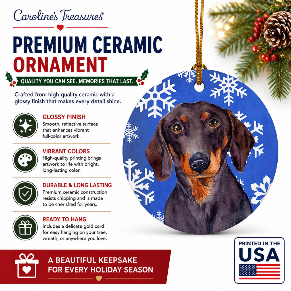 Dachshund Winter Snowflakes Holiday Ceramic Ornament Christmas Tree Hanging Decorations for Home Christmas Holiday, Party, Gift, 3 in, Multicolor