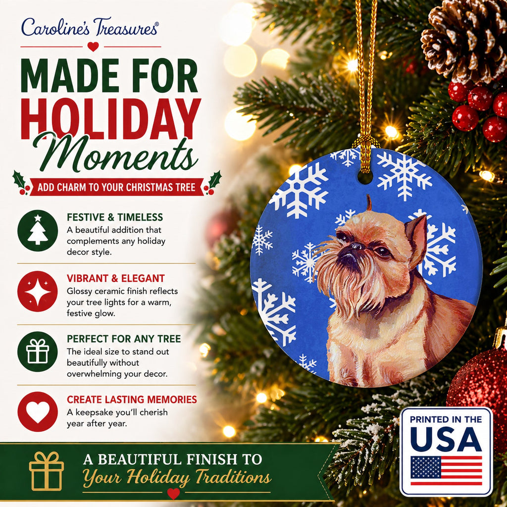 Brussels Griffon Winter Snowflakes Holiday Ceramic Ornament Christmas Tree Hanging Decorations for Home Christmas Holiday, Party, Gift, 3 in, Multicolor