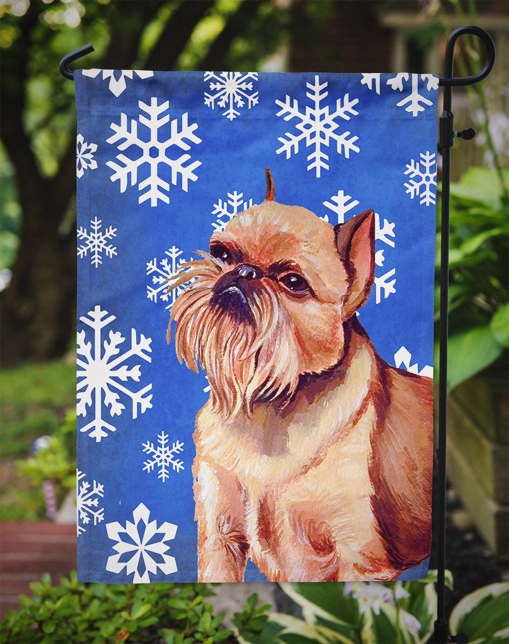 Brussels Griffon Winter Snowflakes Holiday Garden Flag Mailbox Decorative Yard Banner Outside Patio Artwork for Flower Beds, Garden Size, Multicolor