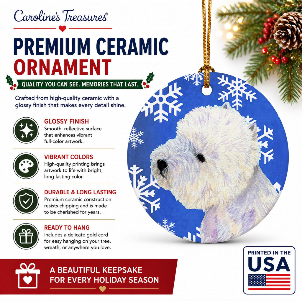Westie Winter Snowflakes Holiday Ceramic Ornament Christmas Tree Hanging Decorations for Home Christmas Holiday, Party, Gift, 3 in, Multicolor