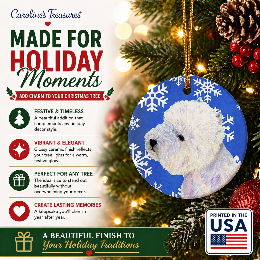 Westie Winter Snowflakes Holiday Ceramic Ornament Christmas Tree Hanging Decorations for Home Christmas Holiday, Party, Gift, 3 in, Multicolor