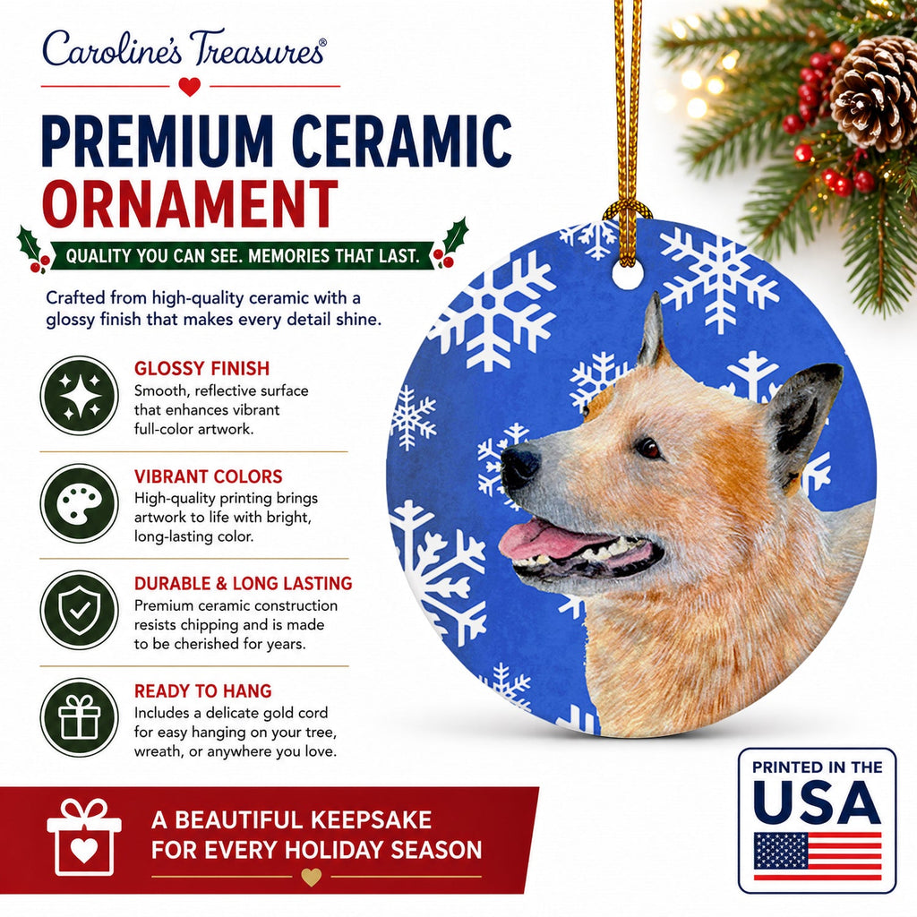 Australian Cattle Dog Winter Snowflakes Holiday Ceramic Ornament Christmas Tree Hanging Decorations for Home Christmas Holiday, Party, Gift, 3 in, Multicolor