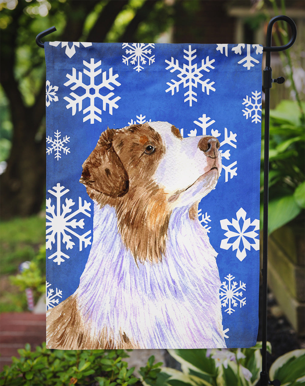 Australian Shepherd Winter Snowflakes Holiday Garden Flag Mailbox Decorative Yard Banner Outside Patio Artwork for Flower Beds, Garden Size, Multicolor