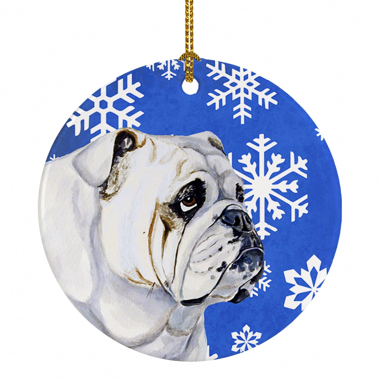 Bulldog English Winter Snowflakes Holiday Ceramic Ornament Christmas Tree Hanging Decorations for Home Christmas Holiday, Party, Gift, 3 in, Multicolor