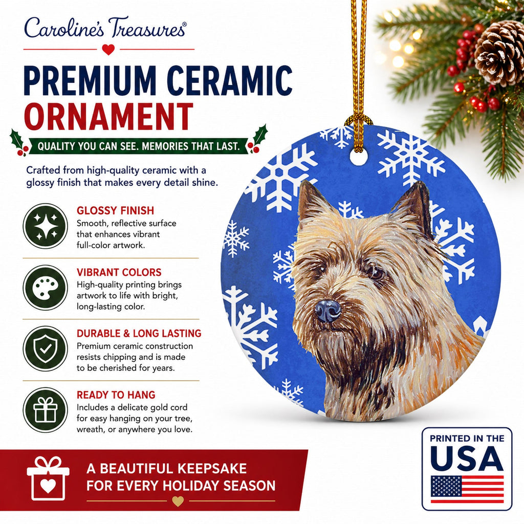 Cairn Terrier Winter Snowflakes Holiday Ceramic Ornament Christmas Tree Hanging Decorations for Home Christmas Holiday, Party, Gift, 3 in, Multicolor