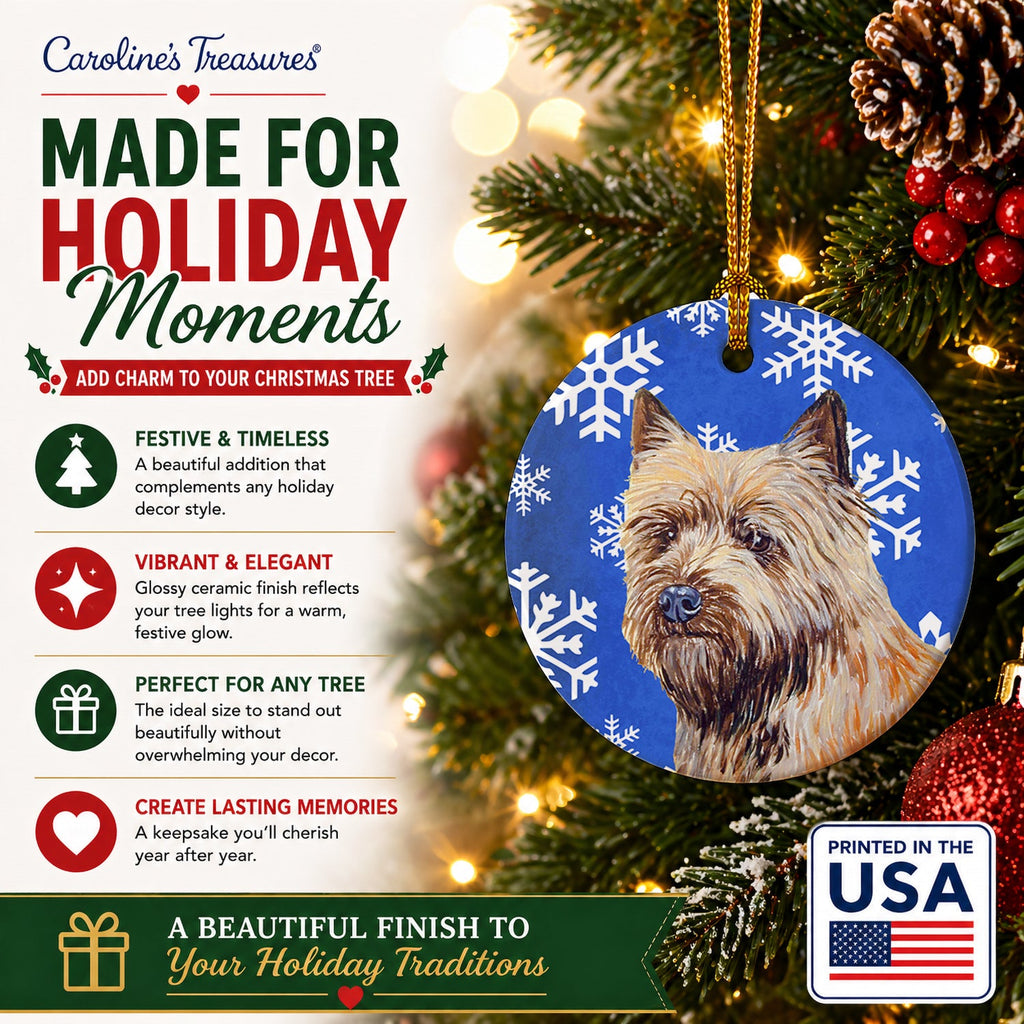Cairn Terrier Winter Snowflakes Holiday Ceramic Ornament Christmas Tree Hanging Decorations for Home Christmas Holiday, Party, Gift, 3 in, Multicolor
