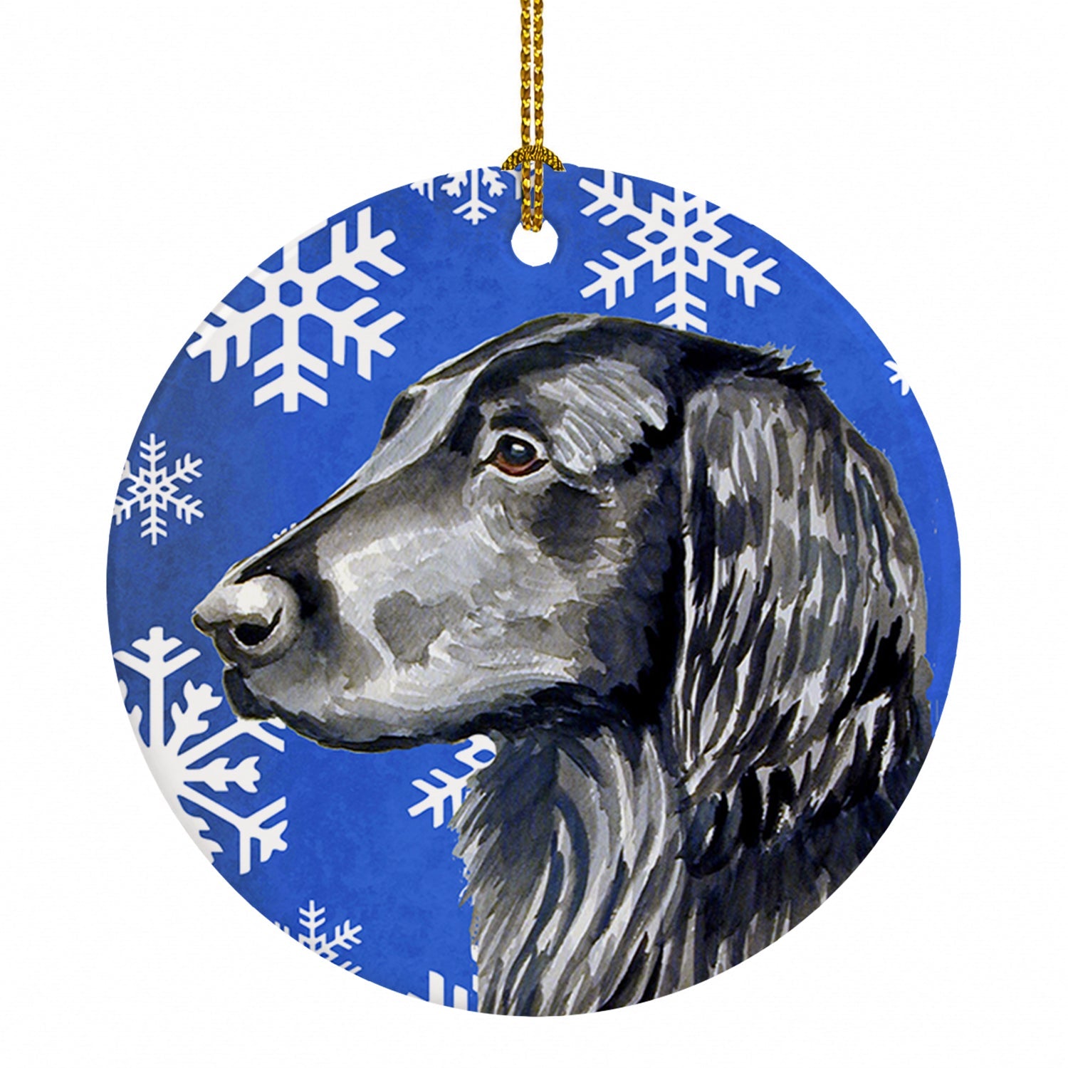 Flat Coated Retriever Winter Snowflakes Holiday Ceramic Ornament Christmas Tree Hanging Decorations for Home Christmas Holiday, Party, Gift, 3 in, Multicolor