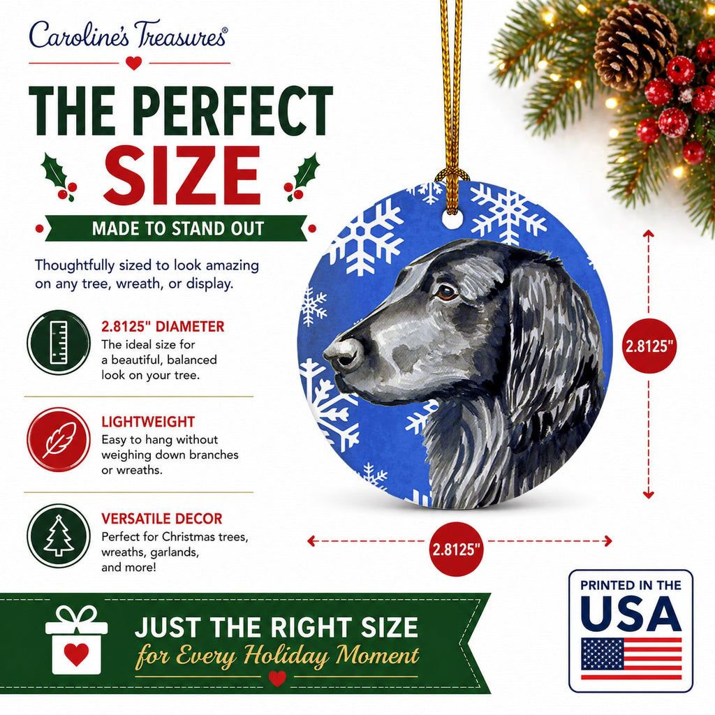 Flat Coated Retriever Winter Snowflakes Holiday Ceramic Ornament Christmas Tree Hanging Decorations for Home Christmas Holiday, Party, Gift, 3 in, Multicolor