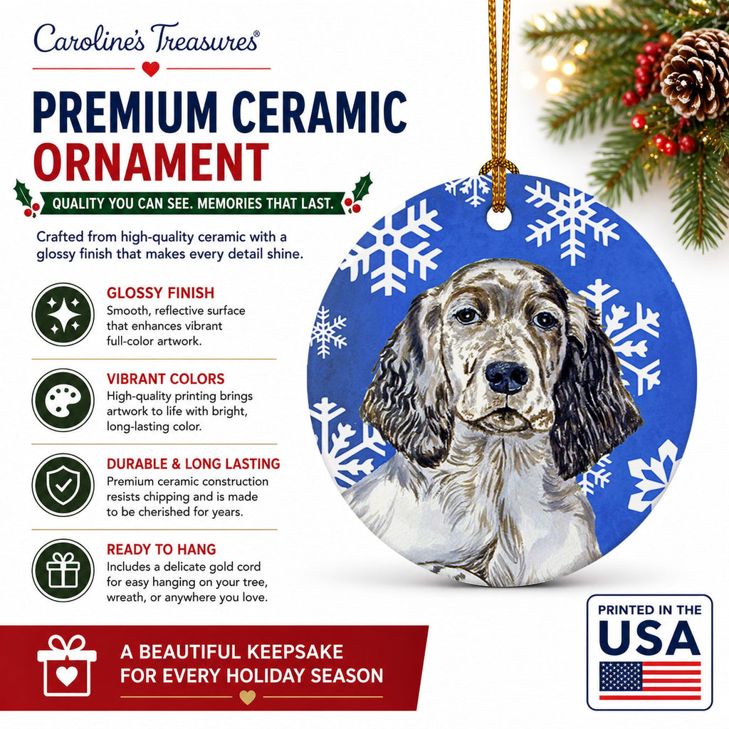 English Setter Winter Snowflakes Holiday Ceramic Ornament Christmas Tree Hanging Decorations for Home Christmas Holiday, Party, Gift, 3 in, Multicolor