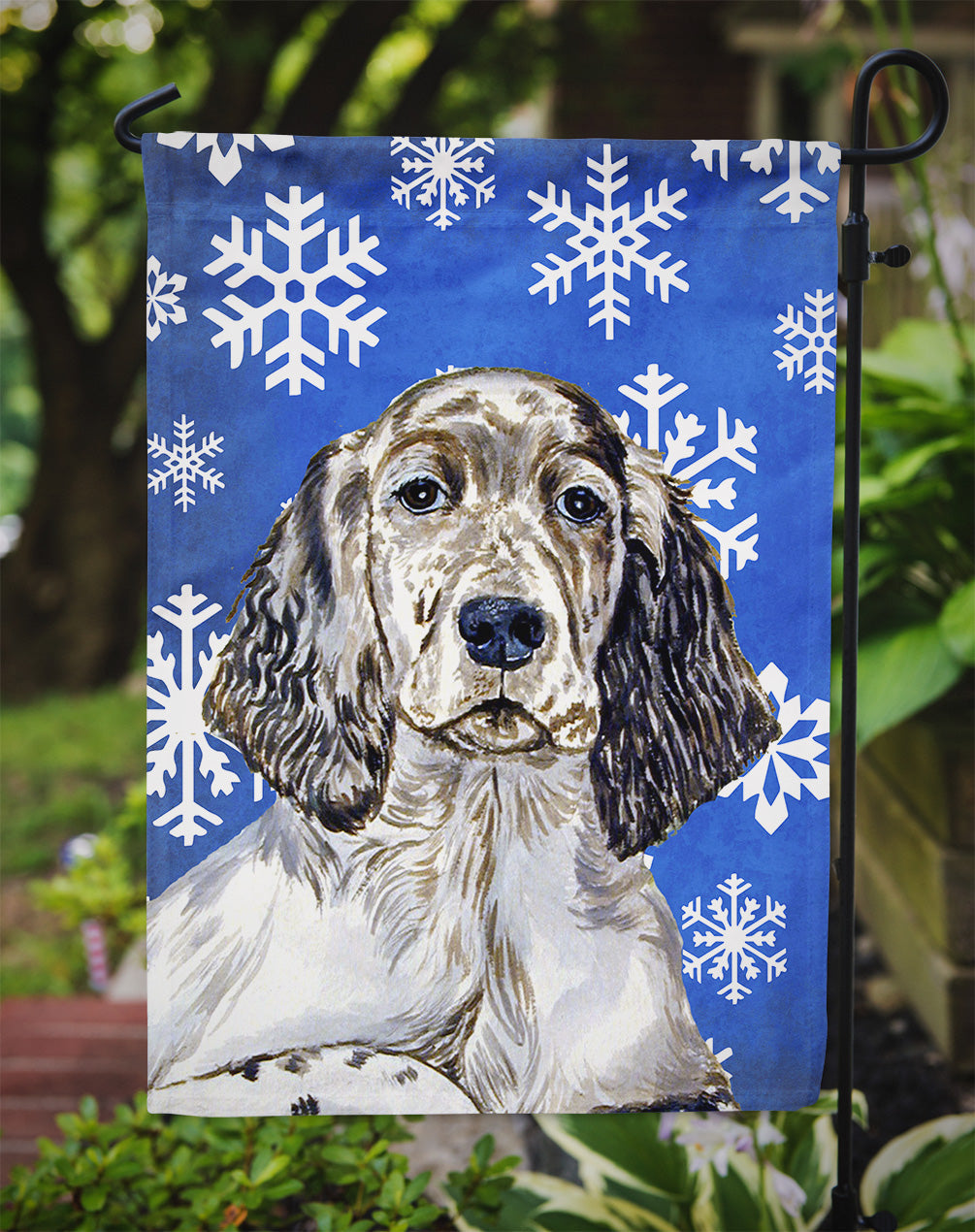 English Setter Winter Snowflakes Holiday Garden Flag Mailbox Decorative Yard Banner Outside Patio Artwork for Flower Beds, Garden Size, Multicolor