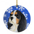 Cavalier Spaniel Winter Snowflakes Holiday Ceramic Ornament Christmas Tree Hanging Decorations for Home Christmas Holiday, Party, Gift, 3 in, Multicolor
