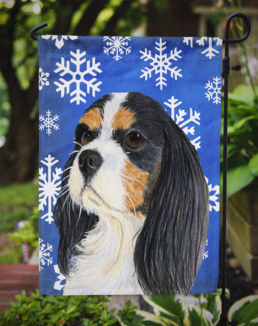 Cavalier Spaniel Winter Snowflakes Holiday Garden Flag Mailbox Decorative Yard Banner Outside Patio Artwork for Flower Beds, Garden Size, Multicolor