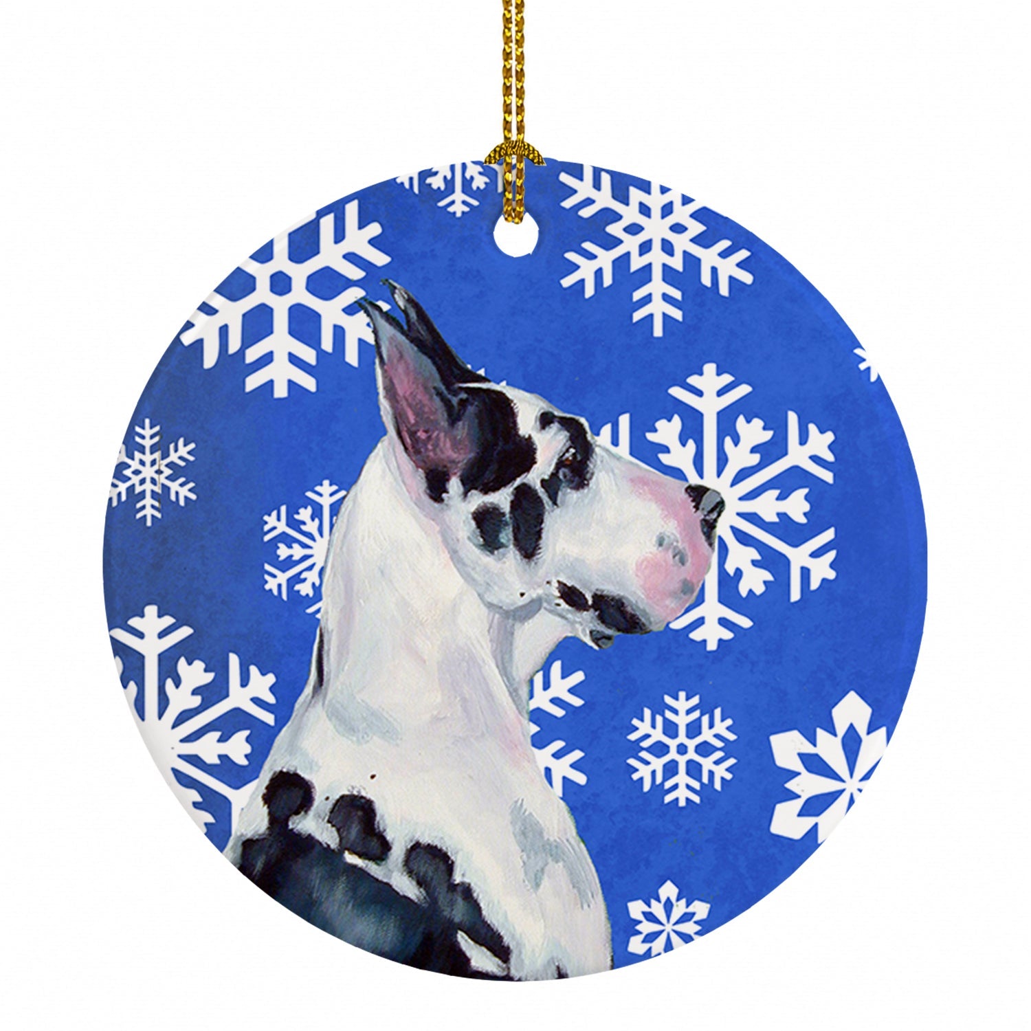 Great Dane Winter Snowflakes Holiday Ceramic Ornament Christmas Tree Hanging Decorations for Home Christmas Holiday, Party, Gift, 3 in, Multicolor