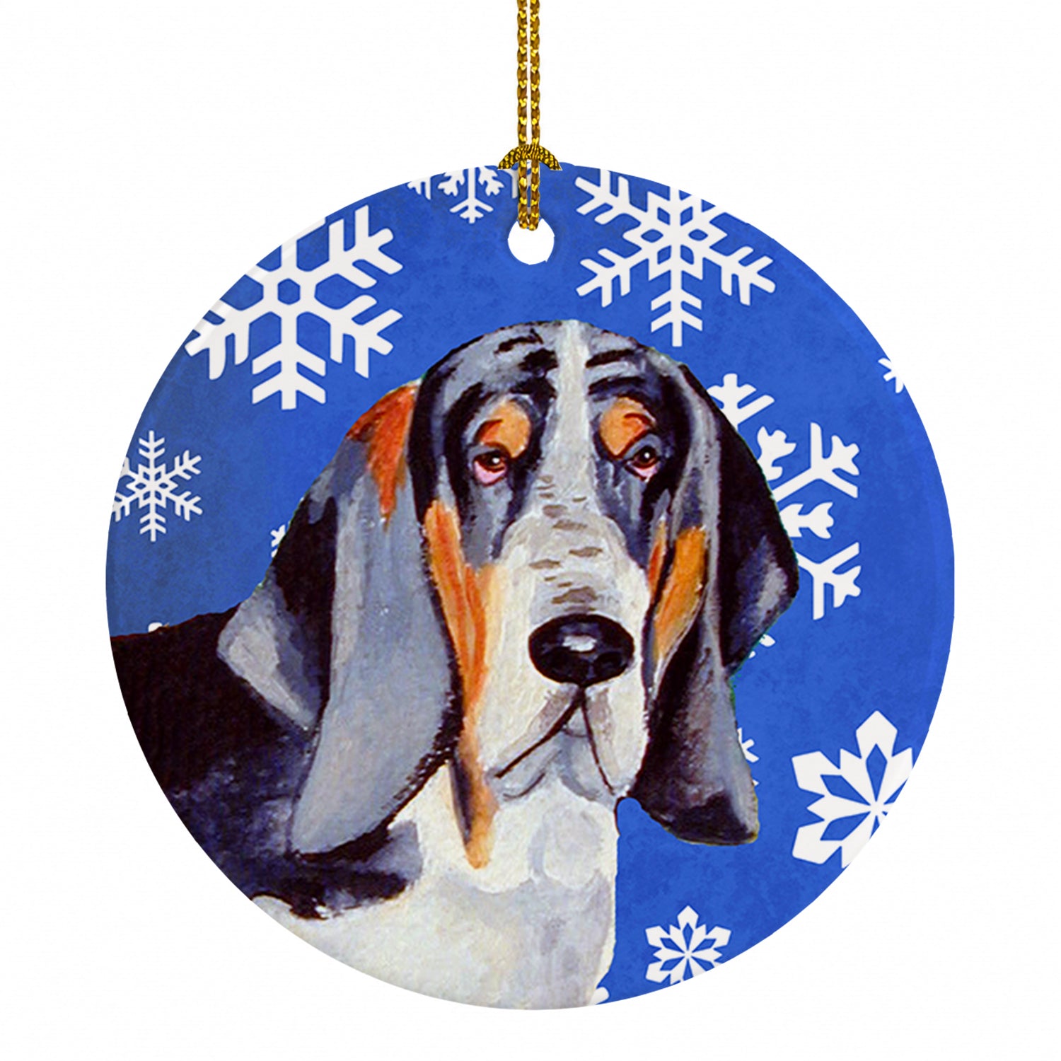 Basset Hound Winter Snowflakes Holiday Ceramic Ornament Christmas Tree Hanging Decorations for Home Christmas Holiday, Party, Gift, 3 in, Multicolor