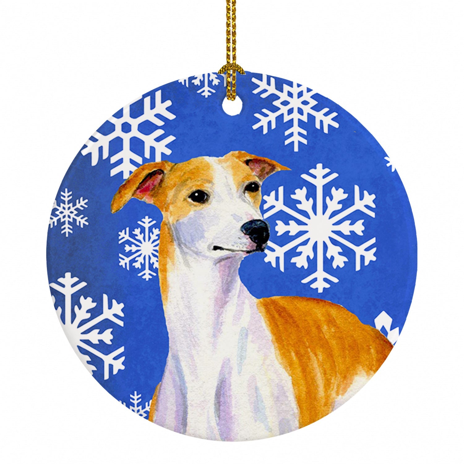Whippet Winter Snowflakes Holiday Ceramic Ornament Christmas Tree Hanging Decorations for Home Christmas Holiday, Party, Gift, 3 in, Multicolor
