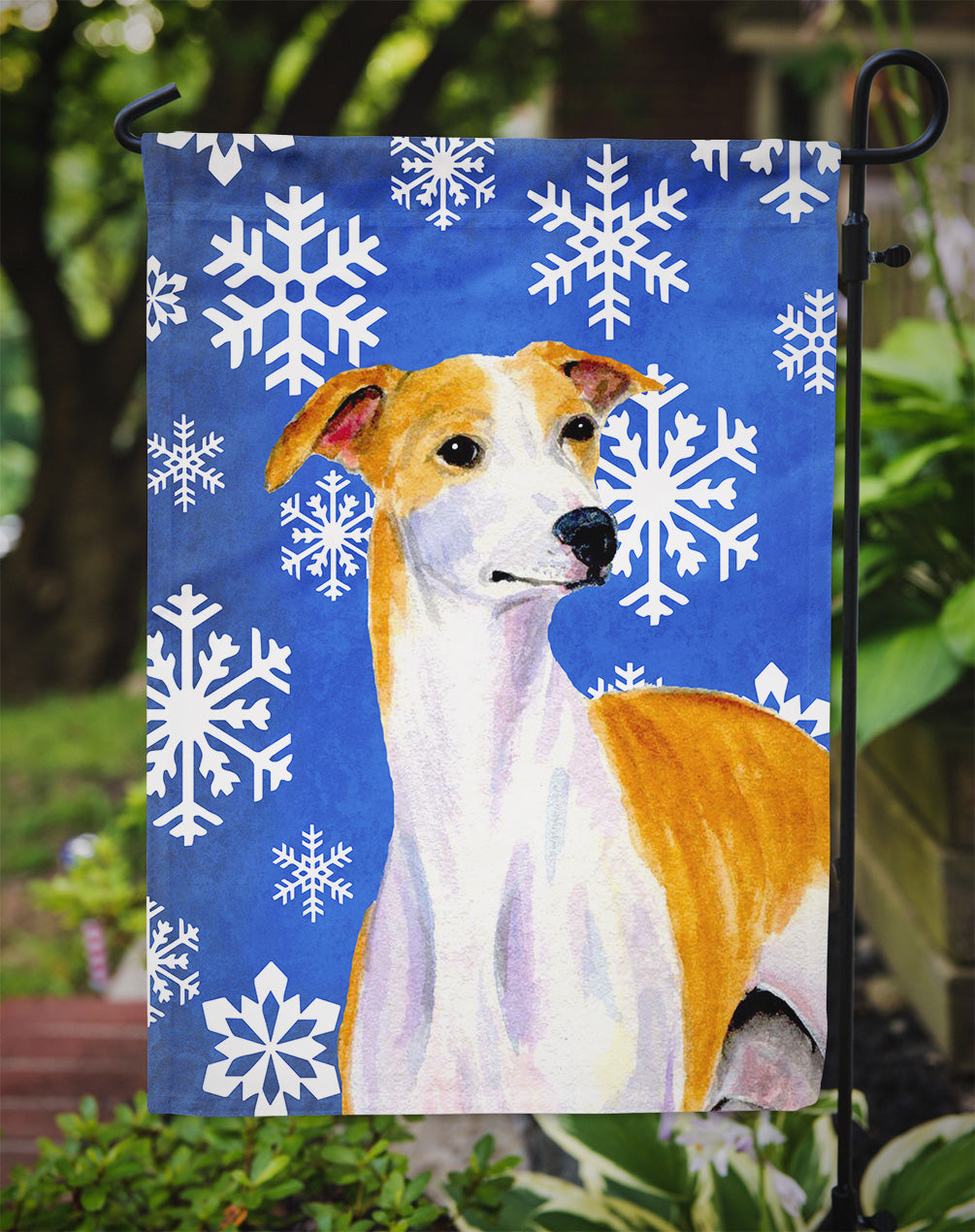 Whippet Winter Snowflakes Holiday Garden Flag Mailbox Decorative Yard Banner Outside Patio Artwork for Flower Beds, Garden Size, Multicolor
