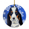 Basset Hound Winter Snowflakes Holiday Ceramic Ornament Christmas Tree Hanging Decorations for Home Christmas Holiday, Party, Gift, 3 in, Multicolor
