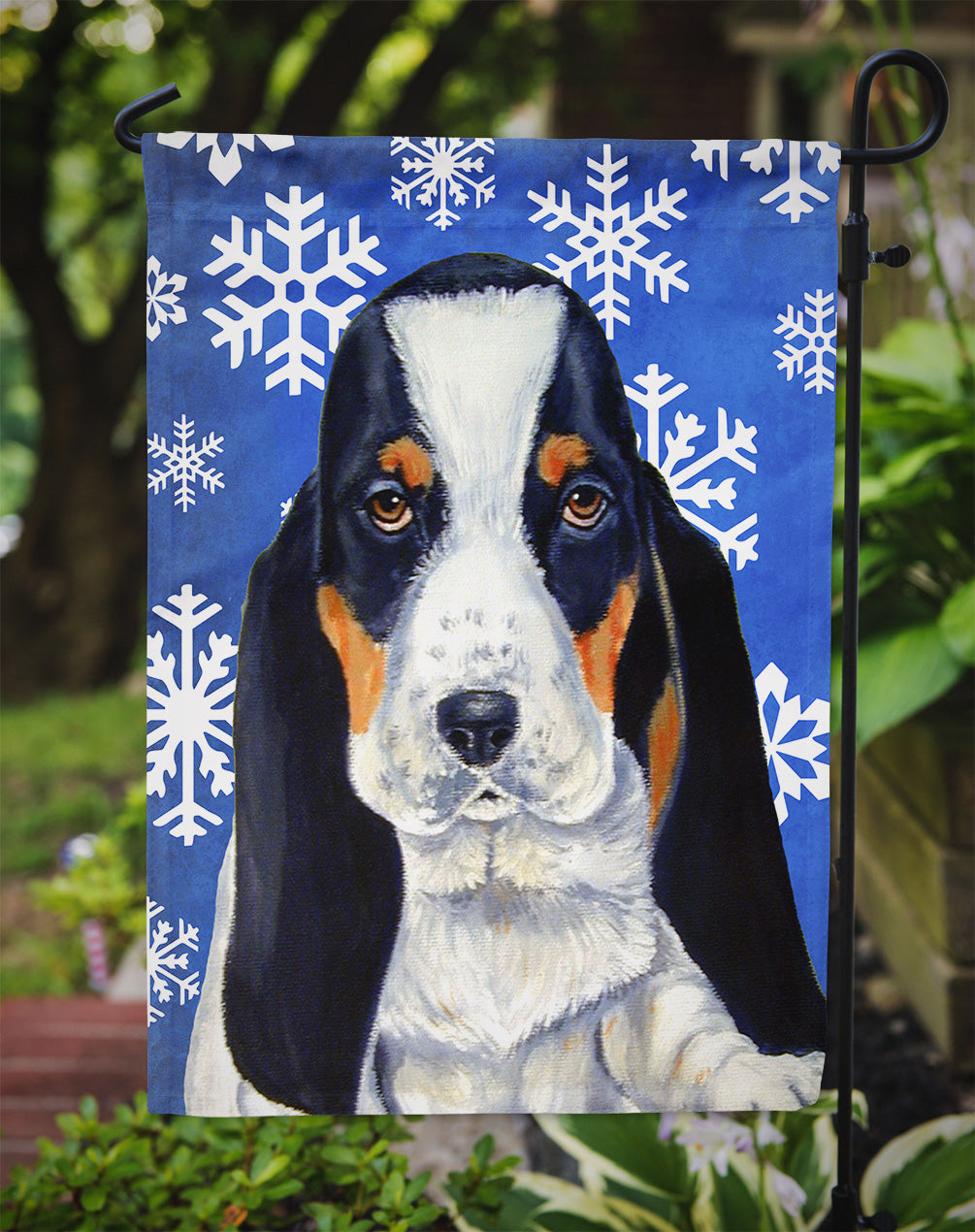 Basset Hound Winter Snowflakes Holiday Garden Flag Mailbox Decorative Yard Banner Outside Patio Artwork for Flower Beds, Garden Size, Multicolor