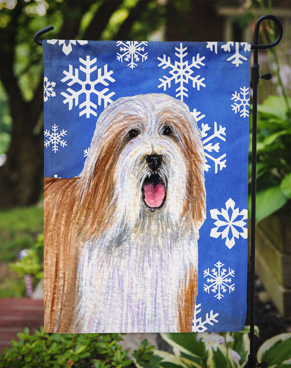 Bearded Collie Winter Snowflakes Holiday Garden Flag Mailbox Decorative Yard Banner Outside Patio Artwork for Flower Beds, Garden Size, Multicolor