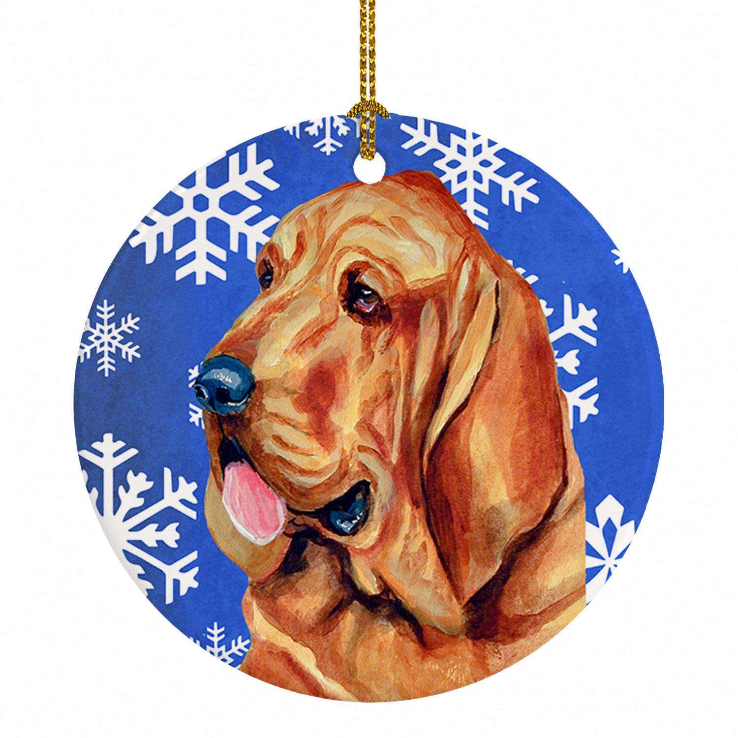 Bloodhound Winter Snowflakes Holiday Ceramic Ornament Christmas Tree Hanging Decorations for Home Christmas Holiday, Party, Gift, 3 in, Multicolor