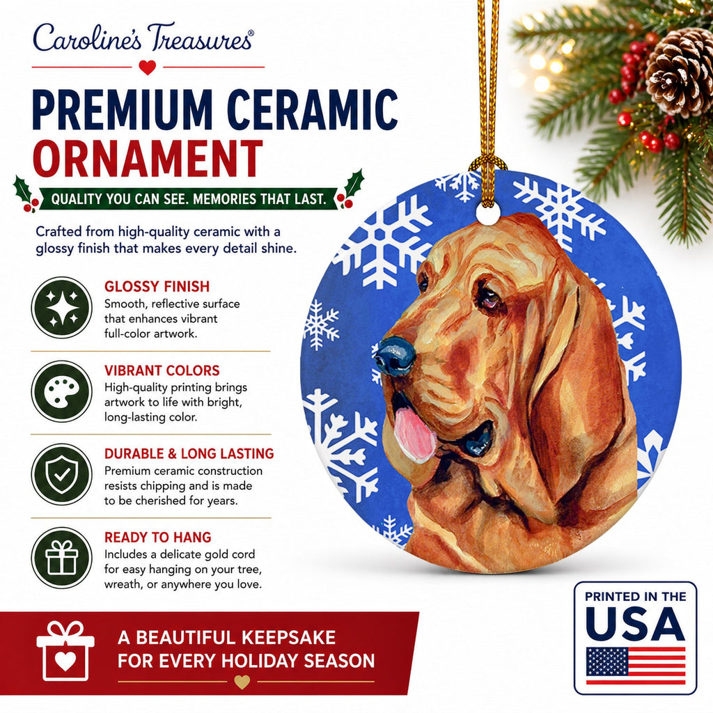 Bloodhound Winter Snowflakes Holiday Ceramic Ornament Christmas Tree Hanging Decorations for Home Christmas Holiday, Party, Gift, 3 in, Multicolor