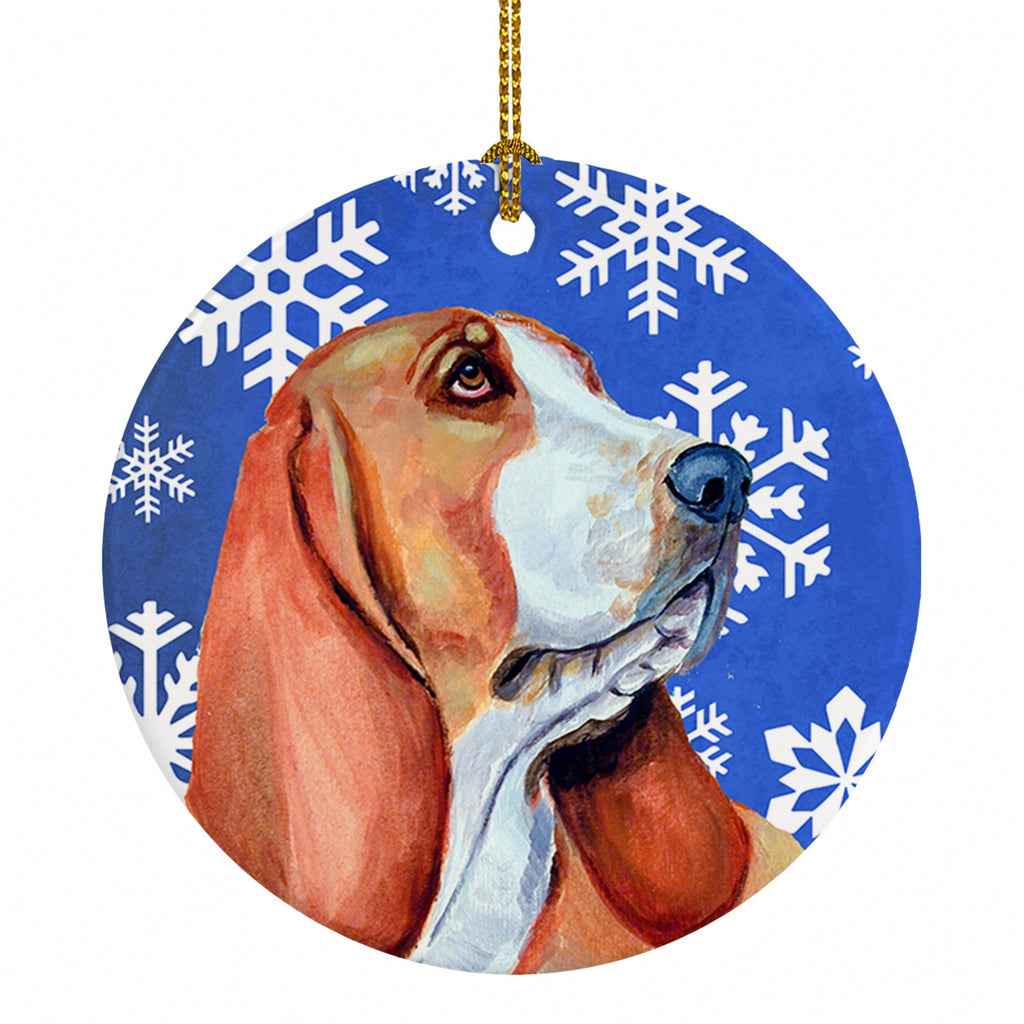 Basset Hound Winter Snowflakes Holiday Ceramic Ornament Christmas Tree Hanging Decorations for Home Christmas Holiday, Party, Gift, 3 in, Multicolor