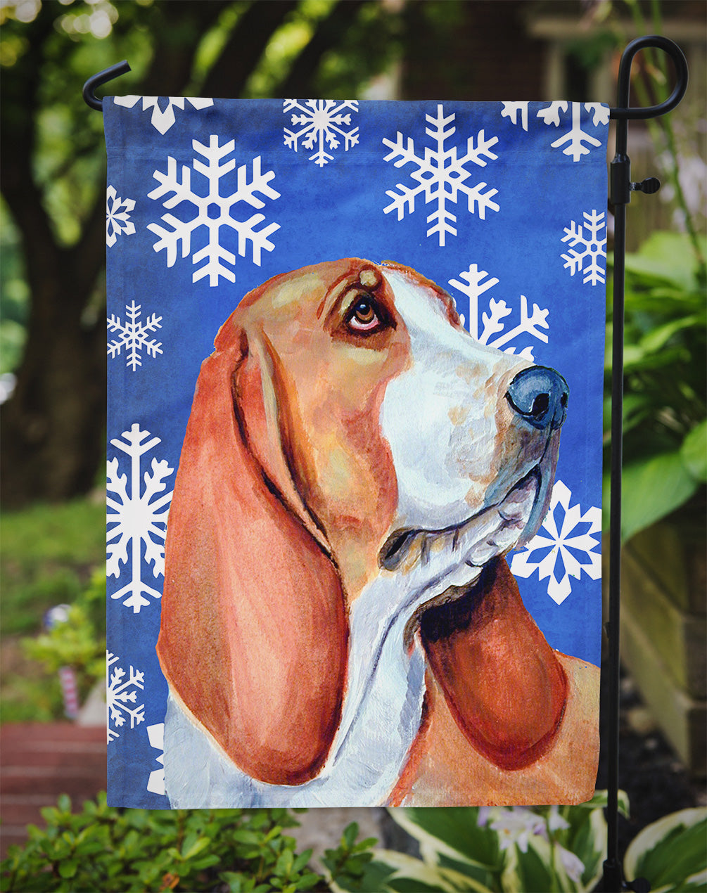 Basset Hound Winter Snowflakes Holiday Garden Flag Mailbox Decorative Yard Banner Outside Patio Artwork for Flower Beds, Garden Size, Multicolor