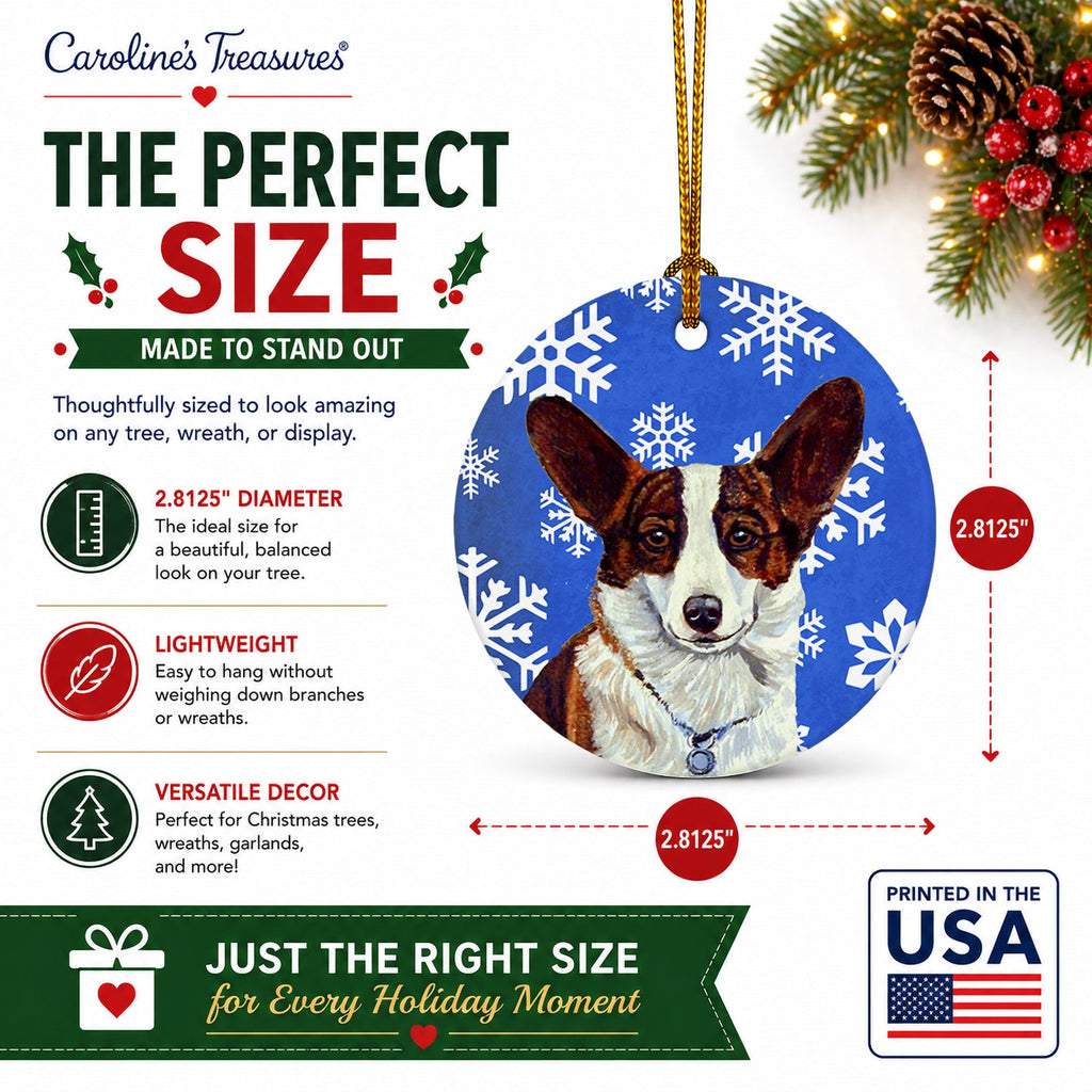 Corgi Winter Snowflakes Holiday Ceramic Ornament Christmas Tree Hanging Decorations for Home Christmas Holiday, Party, Gift, 3 in, Multicolor