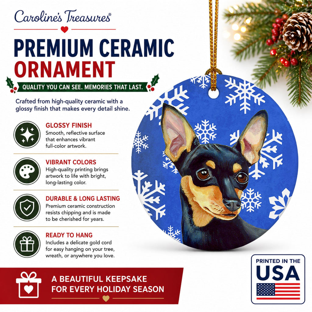 Min Pin Winter Snowflakes Holiday Ceramic Ornament Christmas Tree Hanging Decorations for Home Christmas Holiday, Party, Gift, 3 in, Multicolor