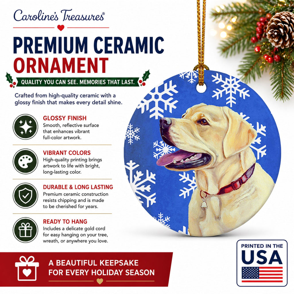Labrador Winter Snowflakes Holiday Ceramic Ornament Christmas Tree Hanging Decorations for Home Christmas Holiday, Party, Gift, 3 in, Multicolor
