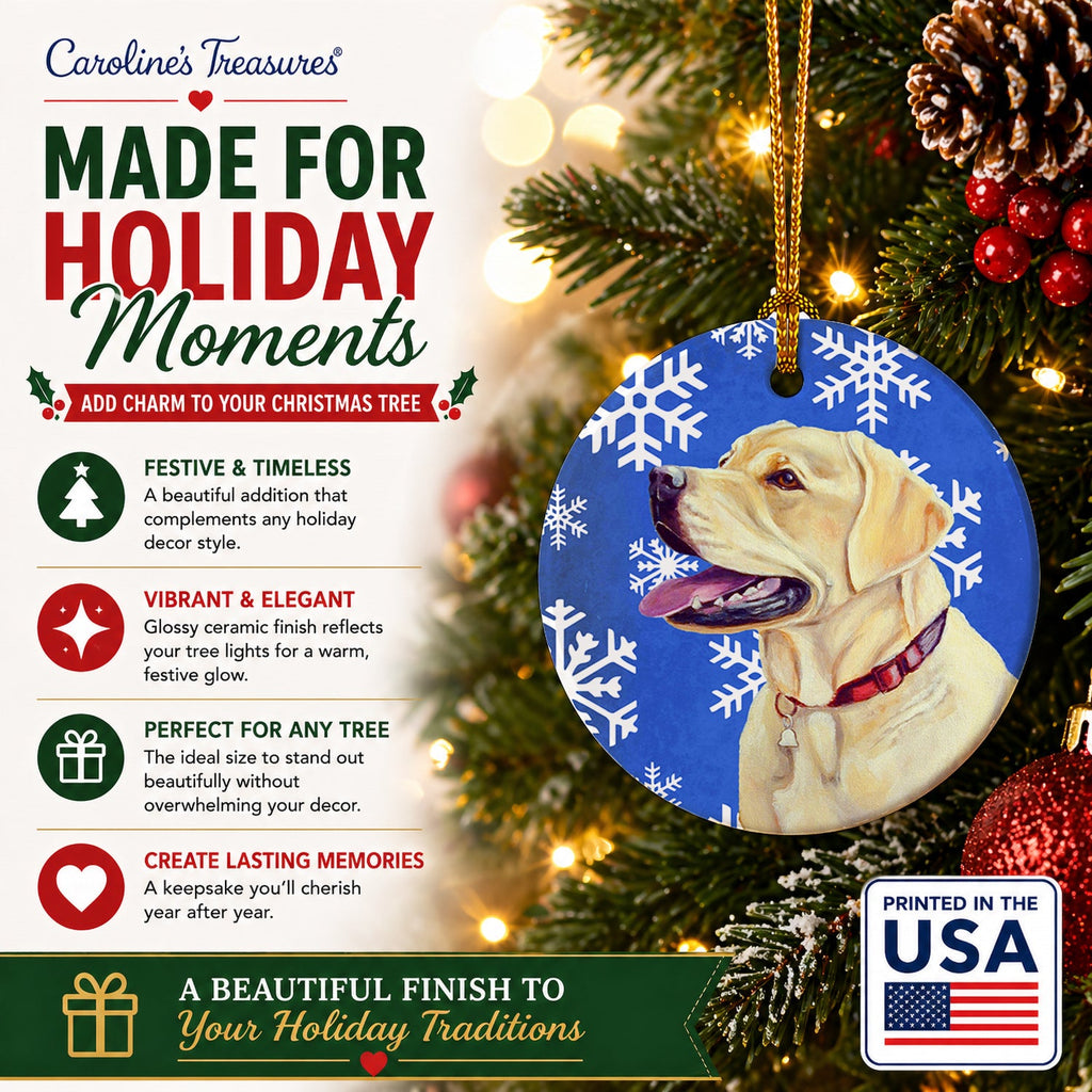 Labrador Winter Snowflakes Holiday Ceramic Ornament Christmas Tree Hanging Decorations for Home Christmas Holiday, Party, Gift, 3 in, Multicolor