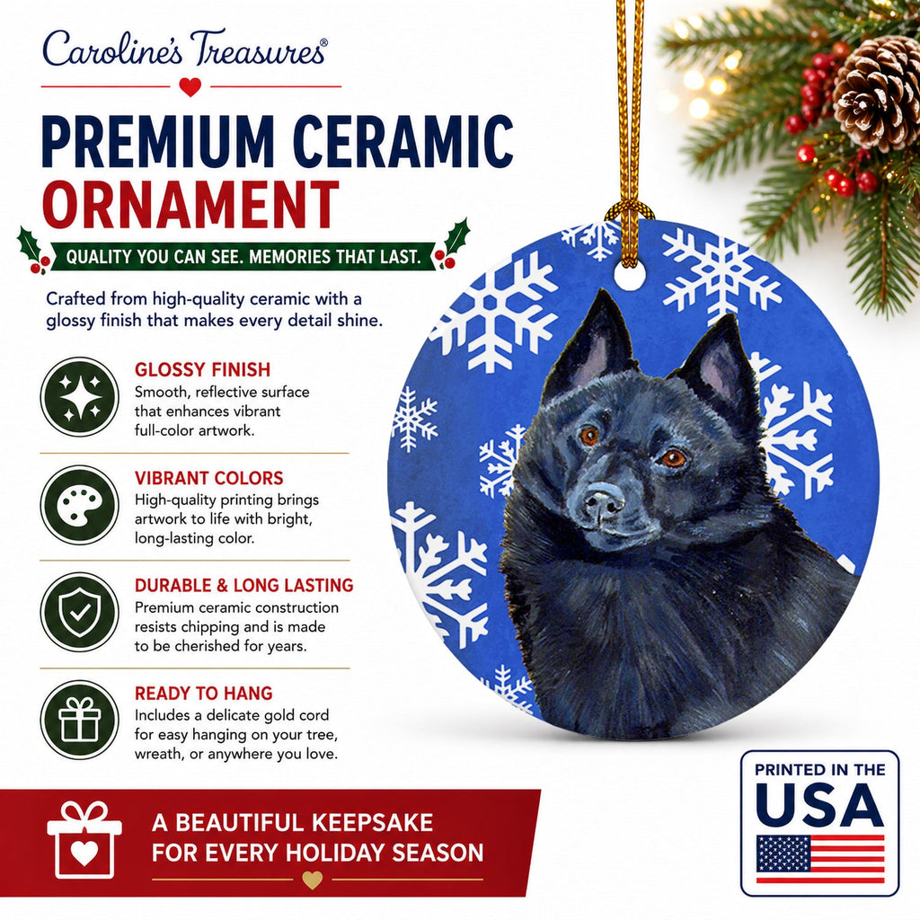 Schipperke Winter Snowflakes Holiday Ceramic Ornament Christmas Tree Hanging Decorations for Home Christmas Holiday, Party, Gift, 3 in, Multicolor