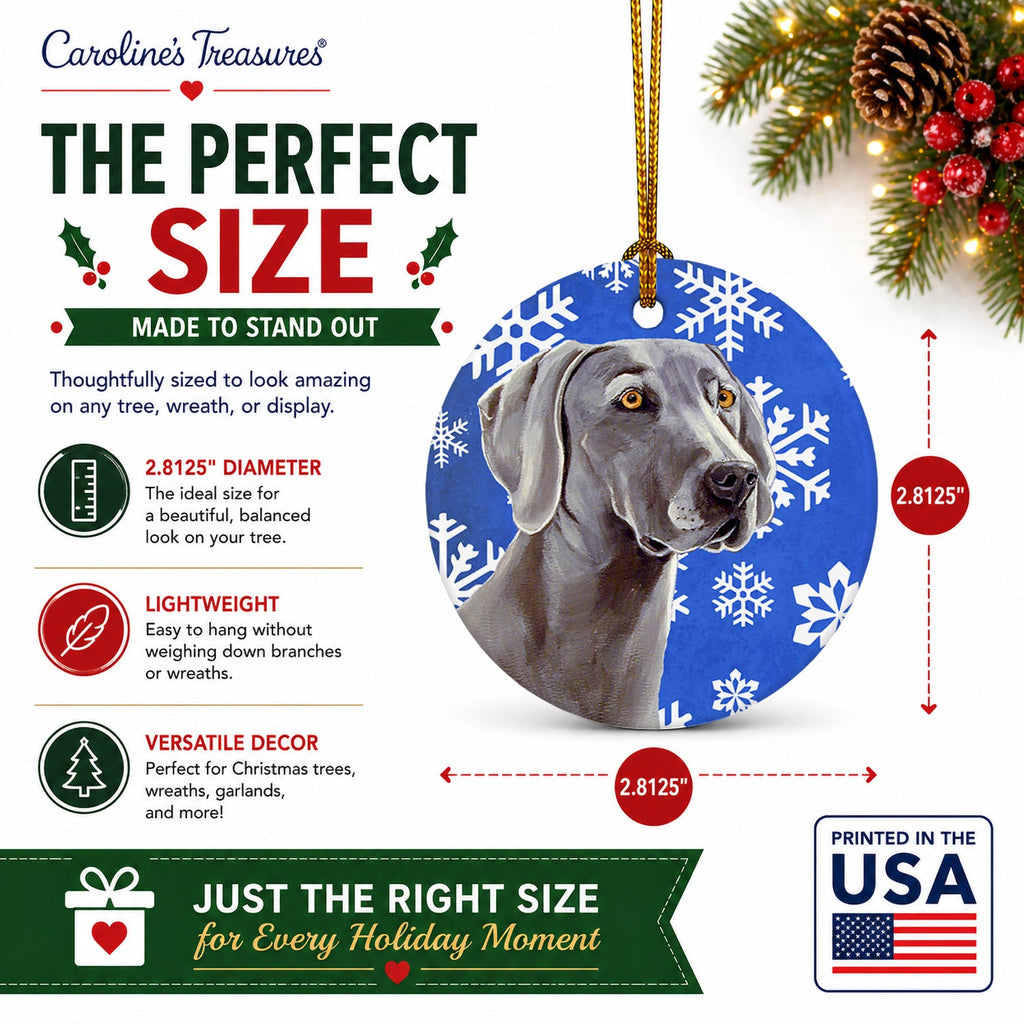 Weimaraner Winter Snowflakes Holiday Ceramic Ornament Christmas Tree Hanging Decorations for Home Christmas Holiday, Party, Gift, 3 in, Multicolor