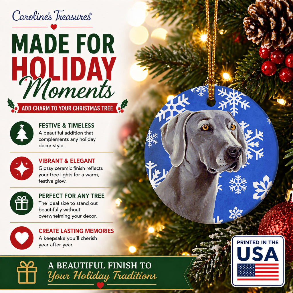 Weimaraner Winter Snowflakes Holiday Ceramic Ornament Christmas Tree Hanging Decorations for Home Christmas Holiday, Party, Gift, 3 in, Multicolor